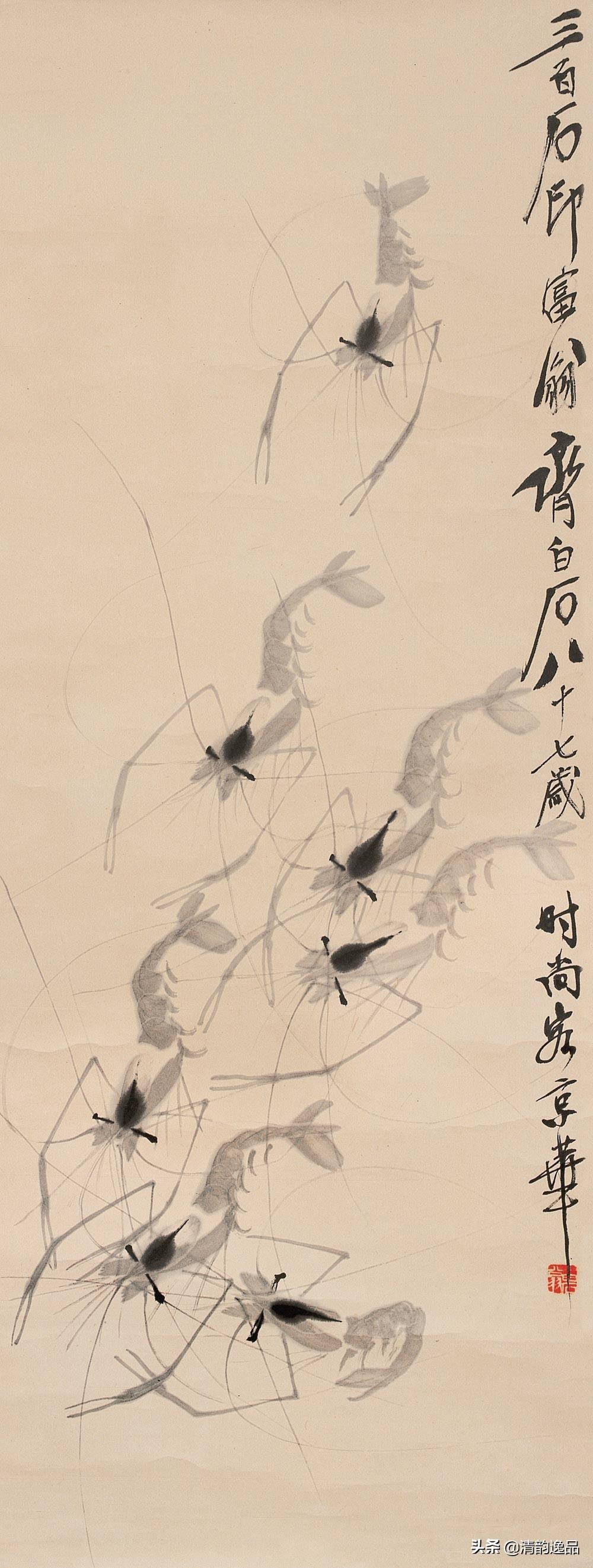 齐白石的虾画，笔墨间的灵动与生命