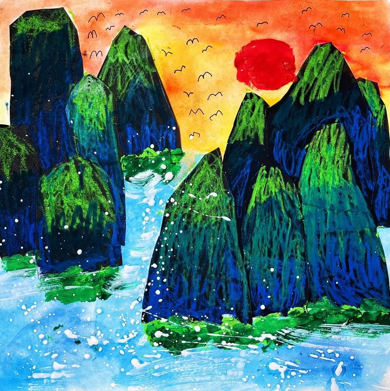 儿童山水风景画，童心绘就的梦幻世界