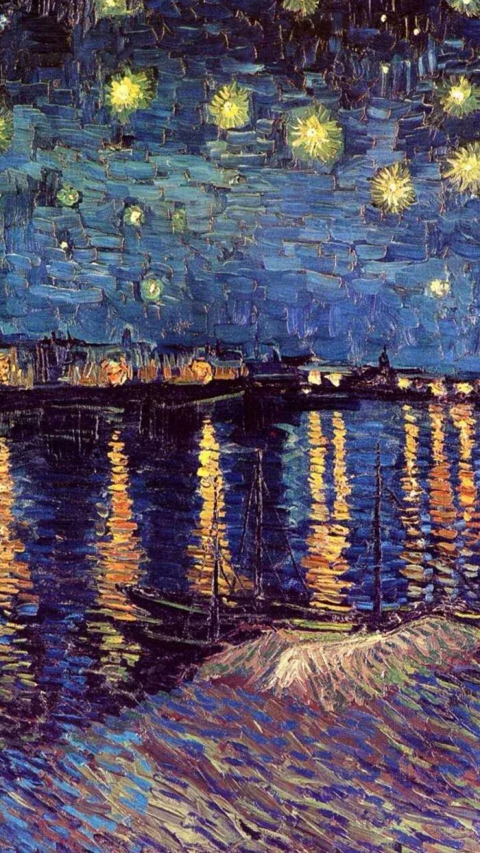 简单之美，油画图片中的风景与星空