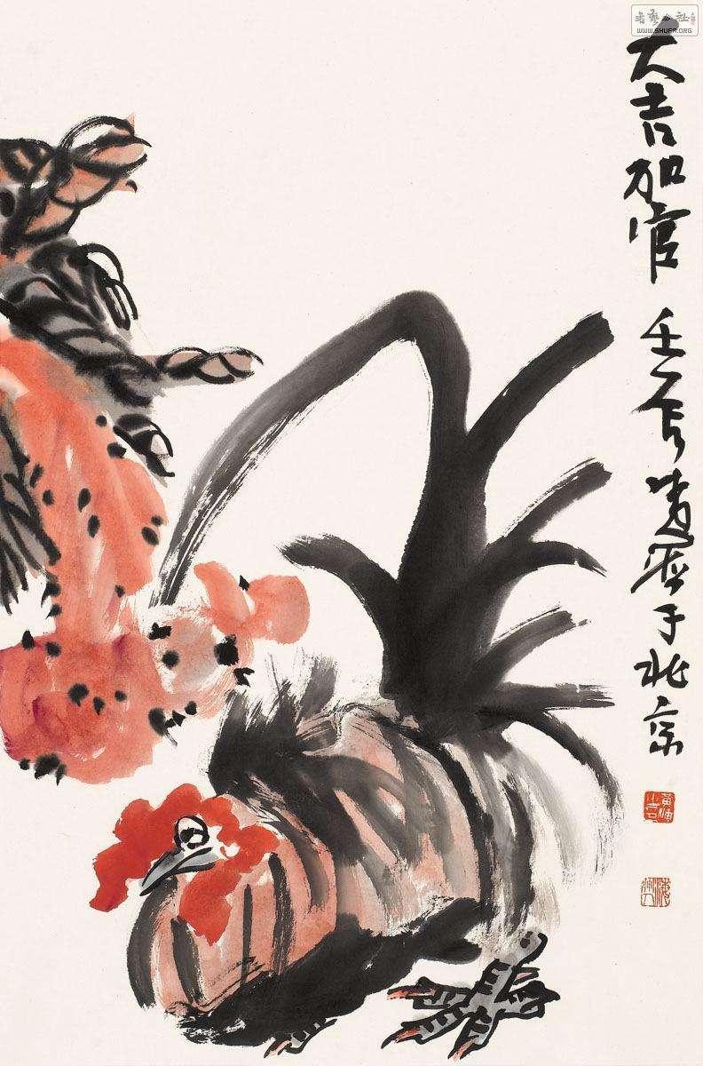 画笔下的灵动——吴悦石画鸡图片赏析