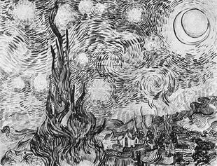 梵高星空下的简笔画，捕捉瞬间的艺术灵感