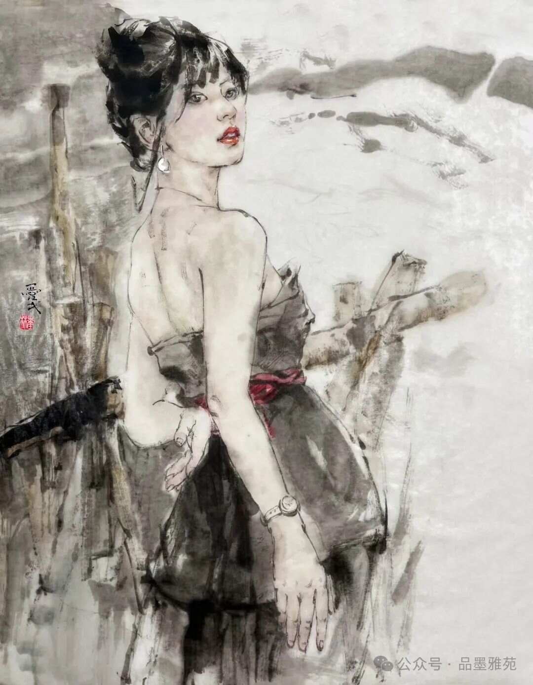 国画写意人物少女，笔墨间的诗意与灵动