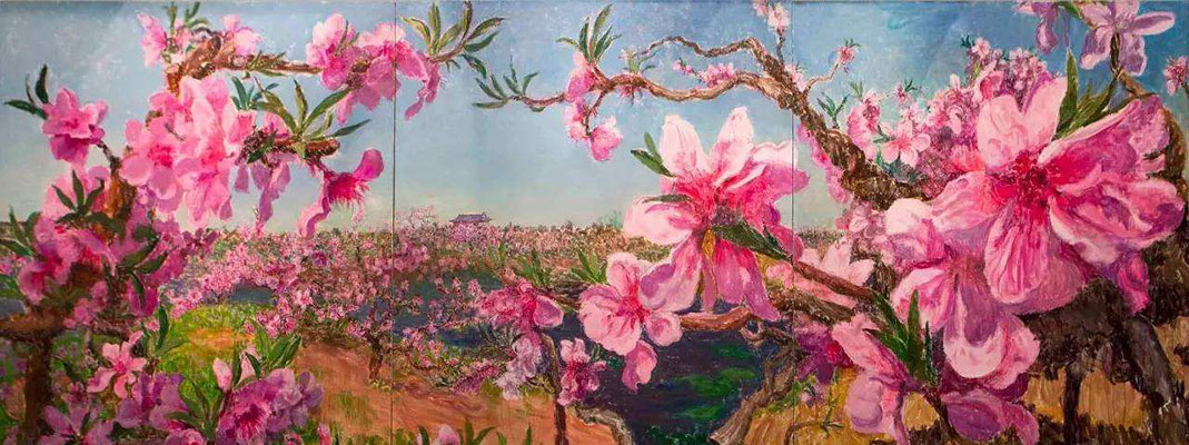 桃花盛开，周春芽油画中的诗意与生命力