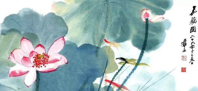 张大千的荷花水墨画，笔墨间的诗意与禅意