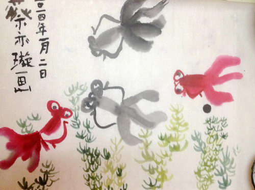 儿童国画金鱼，传统艺术与童真世界的完美融合