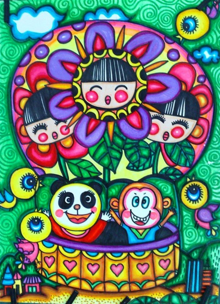 儿童绘画，童真世界的色彩斑斓